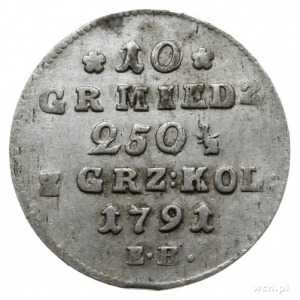 10 groszy miedzianych 1791, Warszawa; Plage 236; bardzo...