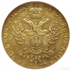 50 złotych 1819, Warszawa; Aw: Głowa cara w prawo i nap...