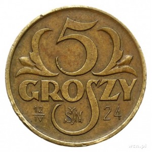 5 groszy 1923; PRÓBA z napisem na rewersie 12/IV-24 i m...