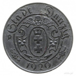 10 fenigów 1920, Gdańsk; mała cyfra 10, odmiana z 57 pe...