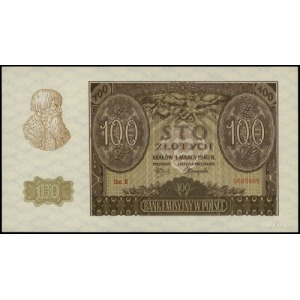 100 złotych 1.03.1940, seria B, numeracja 0685686, fałs...