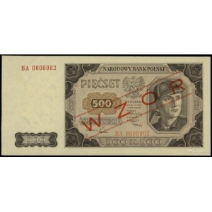 500 złotych 1.07.1948, seria BA, numeracja 0000002, po ...