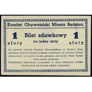 Będzin; Komitet Obywatelski; 1 złoty 8.09.1939, bez num...
