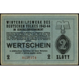 2 złote 1943-1944, numeracja 0151274, niewypełniony bla...