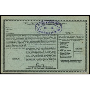 5 złotych 1943-1944, numeracja 0229007, niewypełniony b...