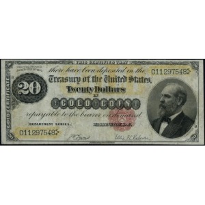 Gold Certificate, 20 dolarów w złocie 1882, podpisy Lyo...
