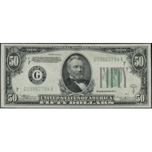 Federal Reserve Note; 50 dolarów 1934 B, Chicago, podpi...