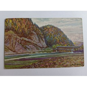 POSTCARD POLISH PAINTING, KROŚCIENKO SZCZAWNICA, AUTUMN IN THE MOUNTAINS, KOSZELIŃSKI, PRE-WAR