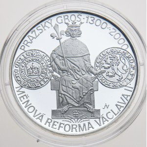 ČR, 200 Kč 2000, 700. výročí měnové reformy Václava II. a zahájení ražby pražských grošů, Proof
