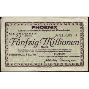 Germany. Düsseldorf Phoenix 50 Million Marks 1923