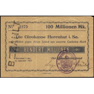 Germany. Herrnhut 100 Million Marks 1923