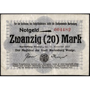 Germany. Marienburg 20 Mark 1918