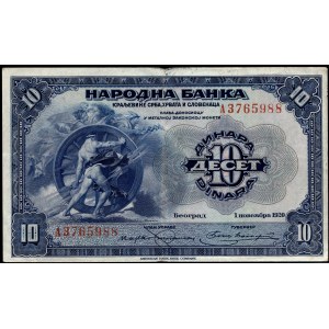 Yugoslavia. 10 Dinara 1920
