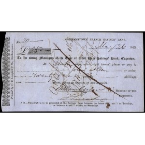 South Africa. Check Grahamstown Bank 25 Pounds 1863