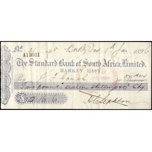 South Africa. Check Standard Bank 2 Pounds 1896 Radar Serial Number A13031