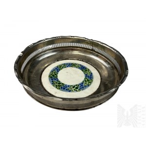 Stara Ozdobna Metalowa Miska z Porcelanowym Dnem i Motywem Florystycznym