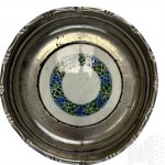 Stara Ozdobna Metalowa Miska z Porcelanowym Dnem i Motywem Florystycznym