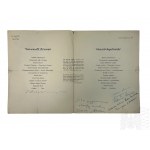 PRL, 1957 r. - Karta Menu Polish Ocean Lines MS “Batory”, Wieczór Kapitański - Projekt Okładki Kazimierz Mann; Autografy Współpasażerów
