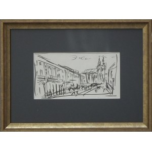 Antoni Uniechowski(1903-1976),Kościół św.Krzyża na Krakowskim Przedmieściu ,widok z Pałacu Staszica