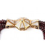 7 garnet beads strand necklace with diamond