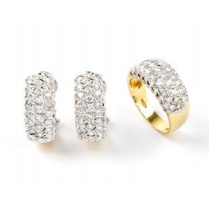 Diamond gold ring and earring demi parure