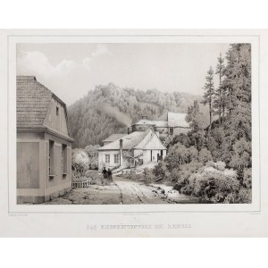 DUSZNIKI ZDRÓJ. Huta żelaza w Dolinie Strążyckiej; rys. z natury P. Gropius, lit. W. Loeillot, ok. 1860.
