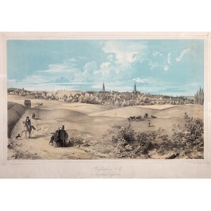 GRYFÓW ŚLĄSKI. Panorama miasta od str. dawnej cegielni; rys. A. Schuricht, lit. H. Williard, ok. 1850.