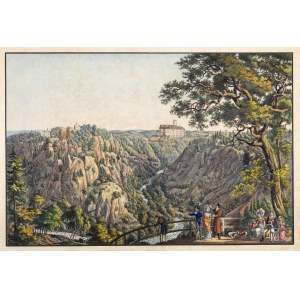KSIĄŻ, WAŁBRZYCH. Panorama Książa z zamkiem Stary Książ; ok. 1800 r.