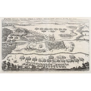 ŚCINAWA. Panorama miasta podczas oblężenia w 1633 r.; Merian, ok. 1670.