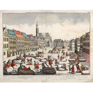 WROCŁAW. Rynek z kościołem św. Elżbiety; rys. F.B. Werner, wyd. G.B. Probst, ok. 1760.