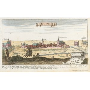 PIOTRKÓW TRYBUNALSKI. Panorama miasta z planem pobocznym okolicy; wyd. G. Bodenehr, ok. 1720.