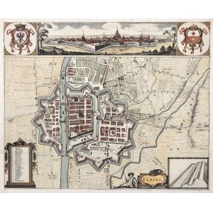 ELBLĄG. Perspektywiczny plan miasta i fortyfikacji, najprawdopodobniej autorstwa J. Hoffmanna, wyd. J. Janssonius 1657.