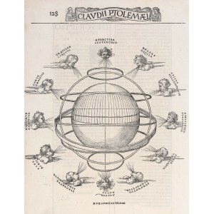 PTOLEMEUSZ, ALBRECHT DÜRER. Sfera armilarna z 12 wiatrami (róża wiatrów); 1535 r.