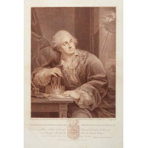 STANISŁAW AUGUST PONIATOWSKI (1732-1798). Portret do kolan, z klepsydrą; ryt. A. Fogg na podstawie obrazu M. Bacciarellego, wyd. E. Harding 1798; miedz. punktowy tonowany.