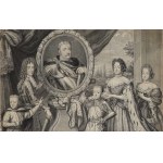 WILANÓW. JAN III SOBIESKI (1629-1696). Wielkoformatowy portret rodzinny władcy z żoną i dziećmi; B. Farjat 1693; miedzioryt.