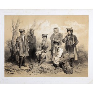 KRAKÓW. Chłopi i Żyd z okolic Krakowa; rys. C. Giraut, lit. A.J.B. Bayot, druk. B. Lemercier, ok. 1850 r.