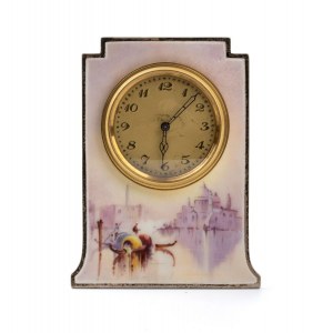 F B Reynolds, F B Reynolds Art Déco sterling silver and enamels table clock