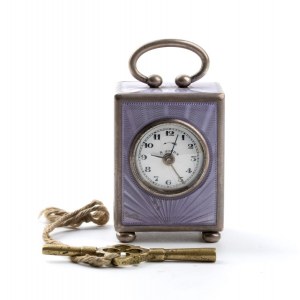 JTC Art Déco silver and enamels table alarm clock
