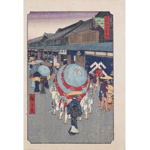 Utagawa Hiroshige (1797 - 1858), wyd. Yoshikawa Kobunkan, Widok na ulicę Nihonbashi itchōme, z cyklu „100 słynnych widoków Edo”, Tokio, 1918