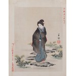 Nakajima Shunkō (1868 - 1912), wyd. Aoki Tsunesaburō, Zimą w ogrodzie z cyklu „Nowoczesne piękności”, Osaka, 1895