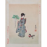 Nakajima Shunkō (1868 - 1912), wyd. Aoki Tsunesaburō, Dziewczyna z kwiatem glicyni z cyklu „Nowoczesne piękności”, Osaka, 1895