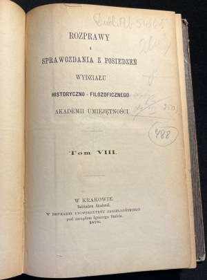 Dissertations and Reports of the Meetings of the Historical and Philosophical Department of the Academy of Arts and Sciences, vol. VIII [1878].