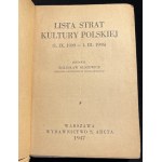 B. OLSZEWICZ - Liste des pertes de la culture polonaise (1. IX. 1939 - 1. III. 1946) [1947].