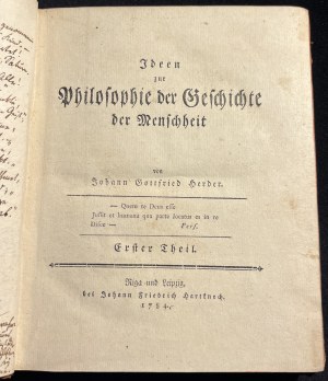 J. GOTTFRIED HERDER - Ideen zur Philosophie der Geschichte der Menschheit [německy, 1784].