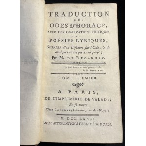 [STARODRUK] J. B. ROUSSEAU - Traduction des Odes d'Horace avec des observations critiques, tom 1 [jęz. francuski, 1781]