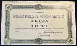 [LVIV] 1925. Polish Foresta, Joint Stock Company. Stock for 100 zlotys.