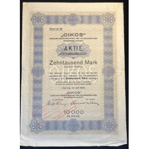[1923] GDAŃSK. Oikos Przemysł Meblarski i Obróbka Drewna. Akcja 10 000 marek