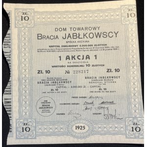 [1925] WARSZAWA. Dom Towarowy Bracia Jabłkowscy. 1 akcja na okaziciela wartości nominalnej 10 złotych.