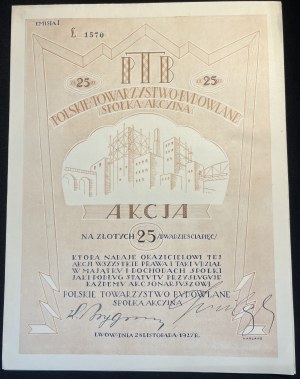LVIV [1927] LVIV. Polish Building Society. Action on gold 25
