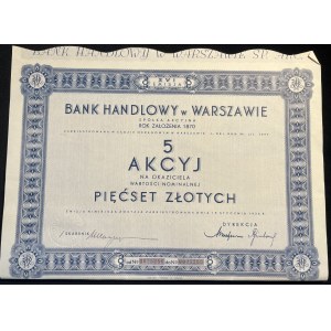 [1936] WARSZAWA. Bank Handlowy w Warszawie. 5 akcyj na okaziciela wartości nominalnej pięćset złotych